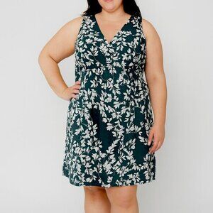 Garnet Hill Sleeveless Surplice Viole Floral Dress in Dark Green Ivory Size 14